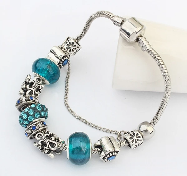 

Free Shipping Fashion Beaded Antique Silver Charm Bracelet