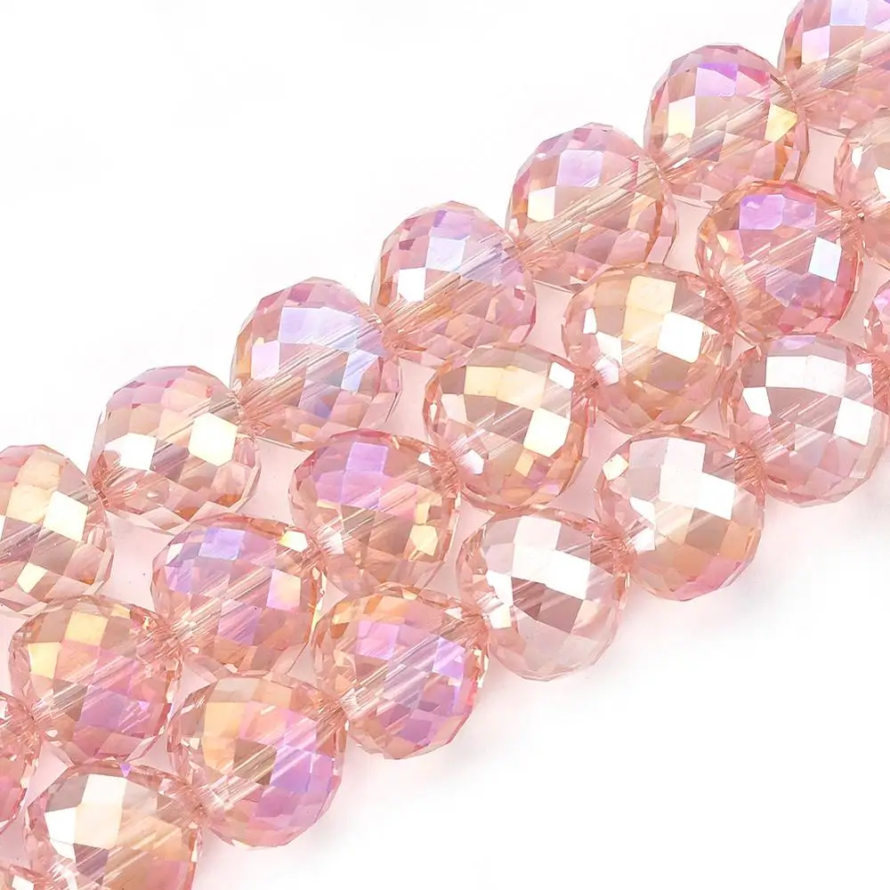 

PandaHall 10 mm Faceted Heart Pink Electroplate Glass Beads Strands