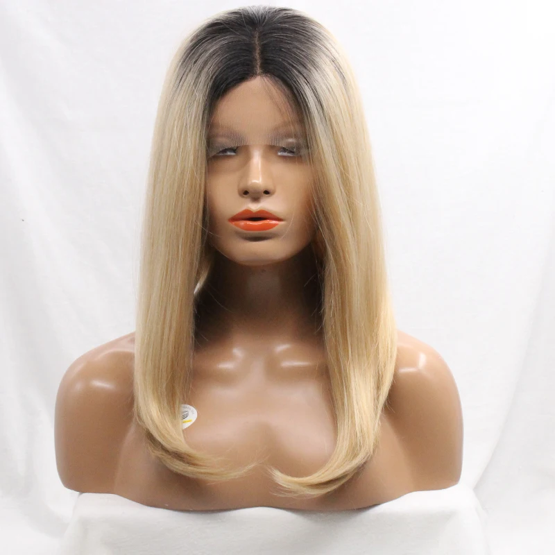 

New two tone color ombre blonde bob hair synthetic lace front wig for women