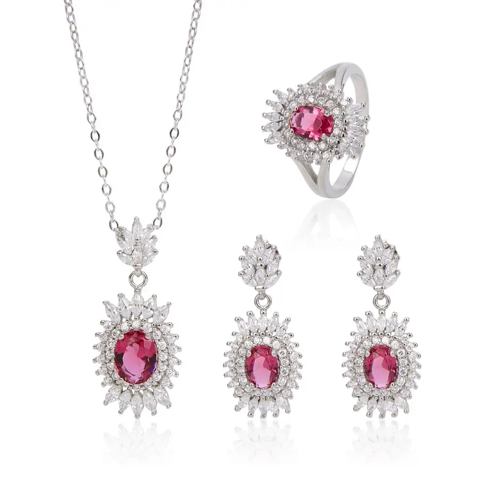 

New Fashion 925 Silver Bride Jewelry Set with red Stone