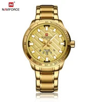 

NAVIFORCE 9090 men quartz watch luxury sport watches business gold steel watch 30 M waterproof calender wristwatches reloj