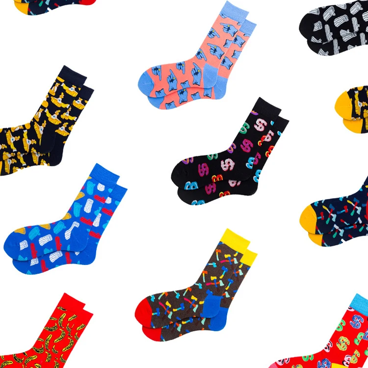 

LRTOU Wholesale Colorful Jacquard Happy Socks Men Custom Novelty Calcetin Cotton Crew Funny Crazy Socks, Custom color