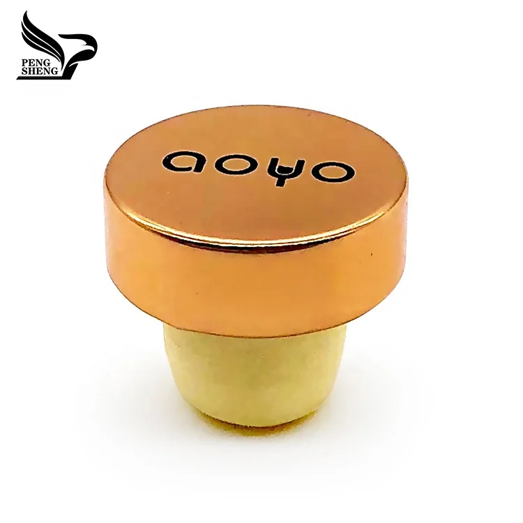 
wholesale custom logo rose gold aluminum top synthetic corks wine bottle stopper cap 