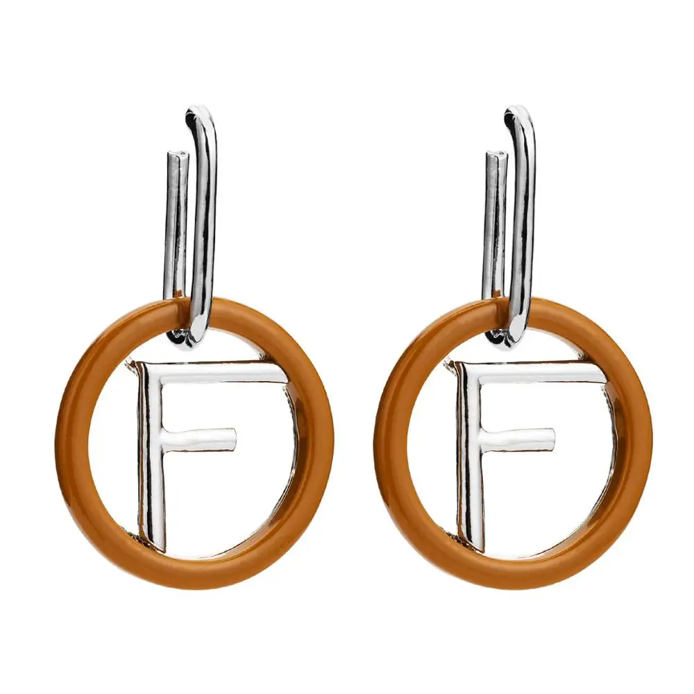 

2019 Wholesale Retro Statement Geometric Custom Acrylic Resin Letter F Round Hoop Earrings, Silver