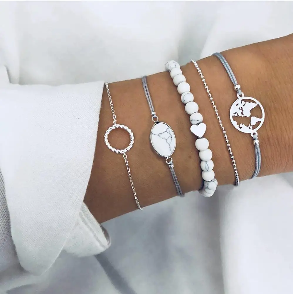 

Fashion silver circle bead bracelet women set For Women Wholesale NS810243