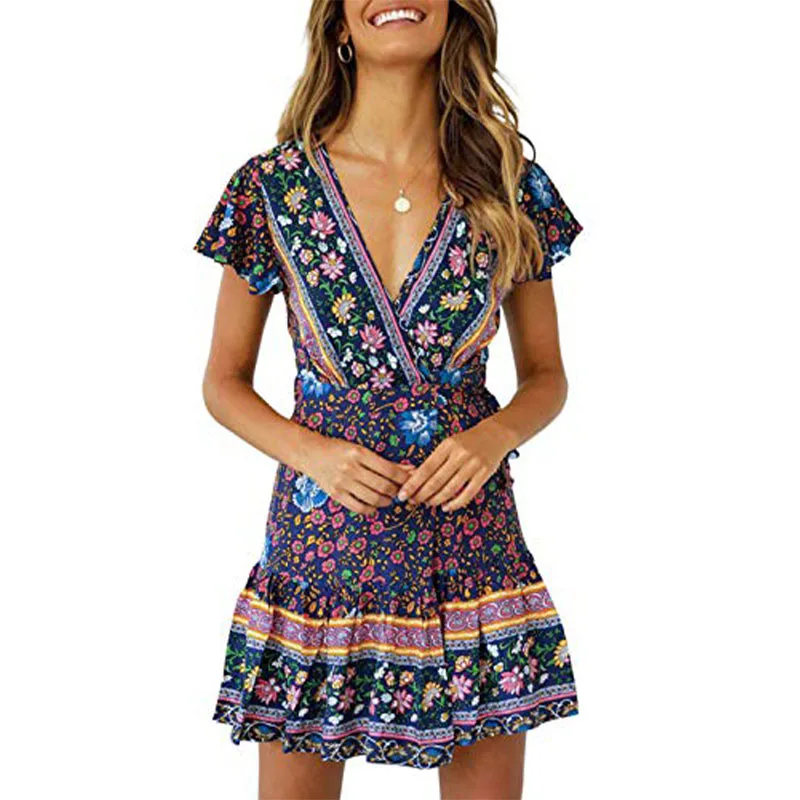 2019 High Quality One Piece Sexy Fashion Casual Clothes Ladies wear Women Summer Beach Bohemian Dress