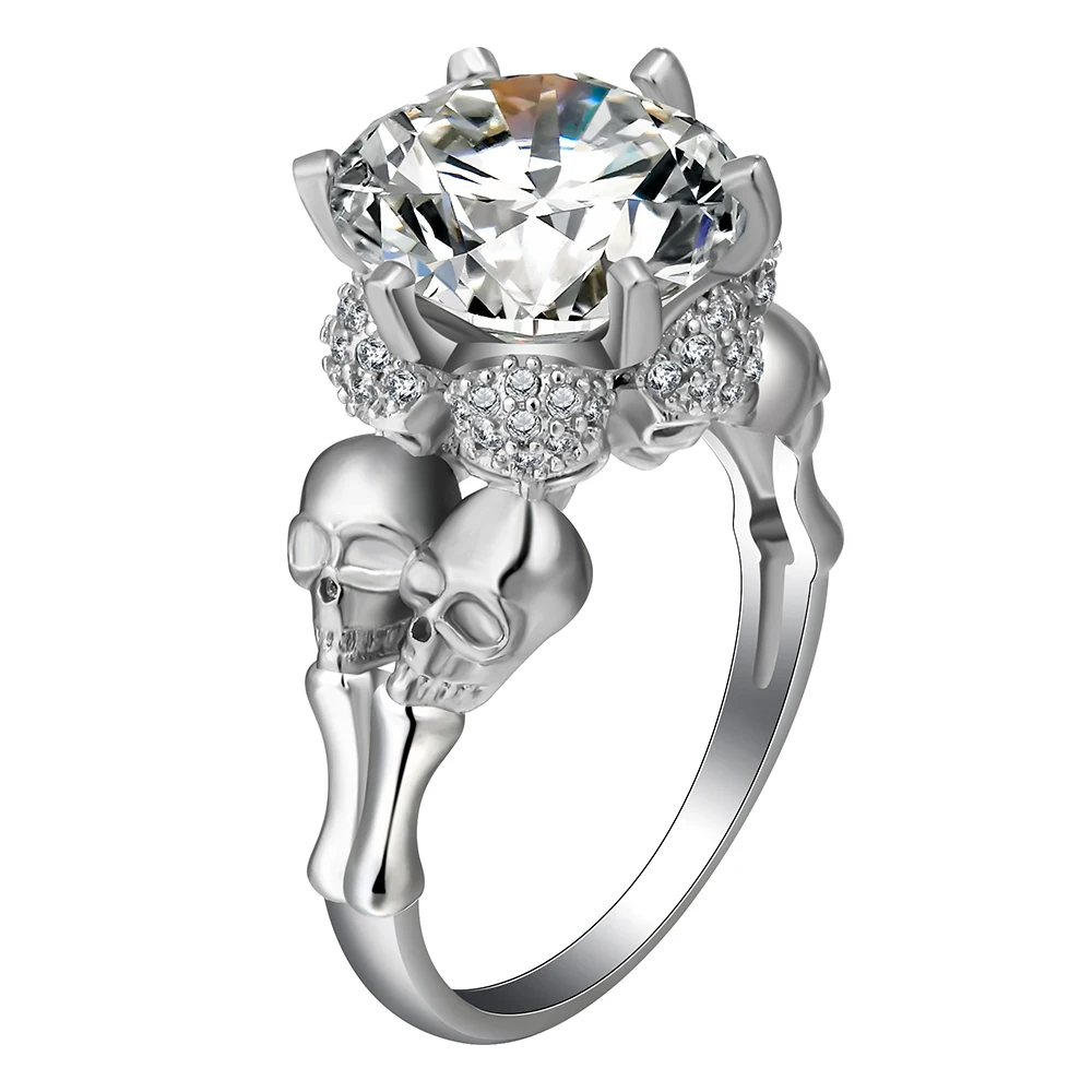 

2018fashion jewelry platinum plated skull shape AAA zircon unisex party rings in stock wholesale, Blue/white/black/purple