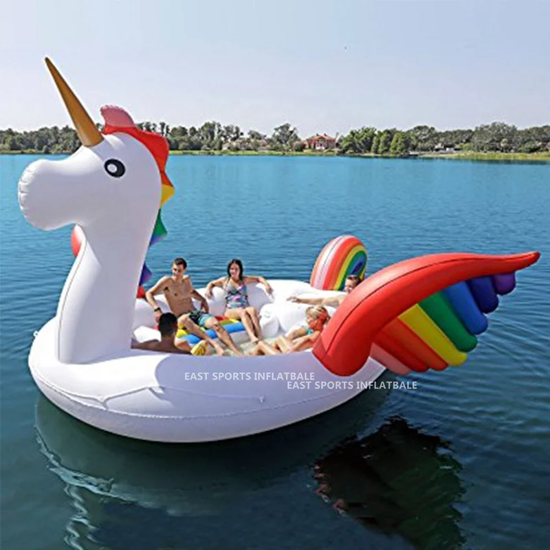 

New Design Large 6 persons Inflatable Unicorn Pool Toy Water Raft Lounge Unicorn Inflatable Floating Island, Pink or white