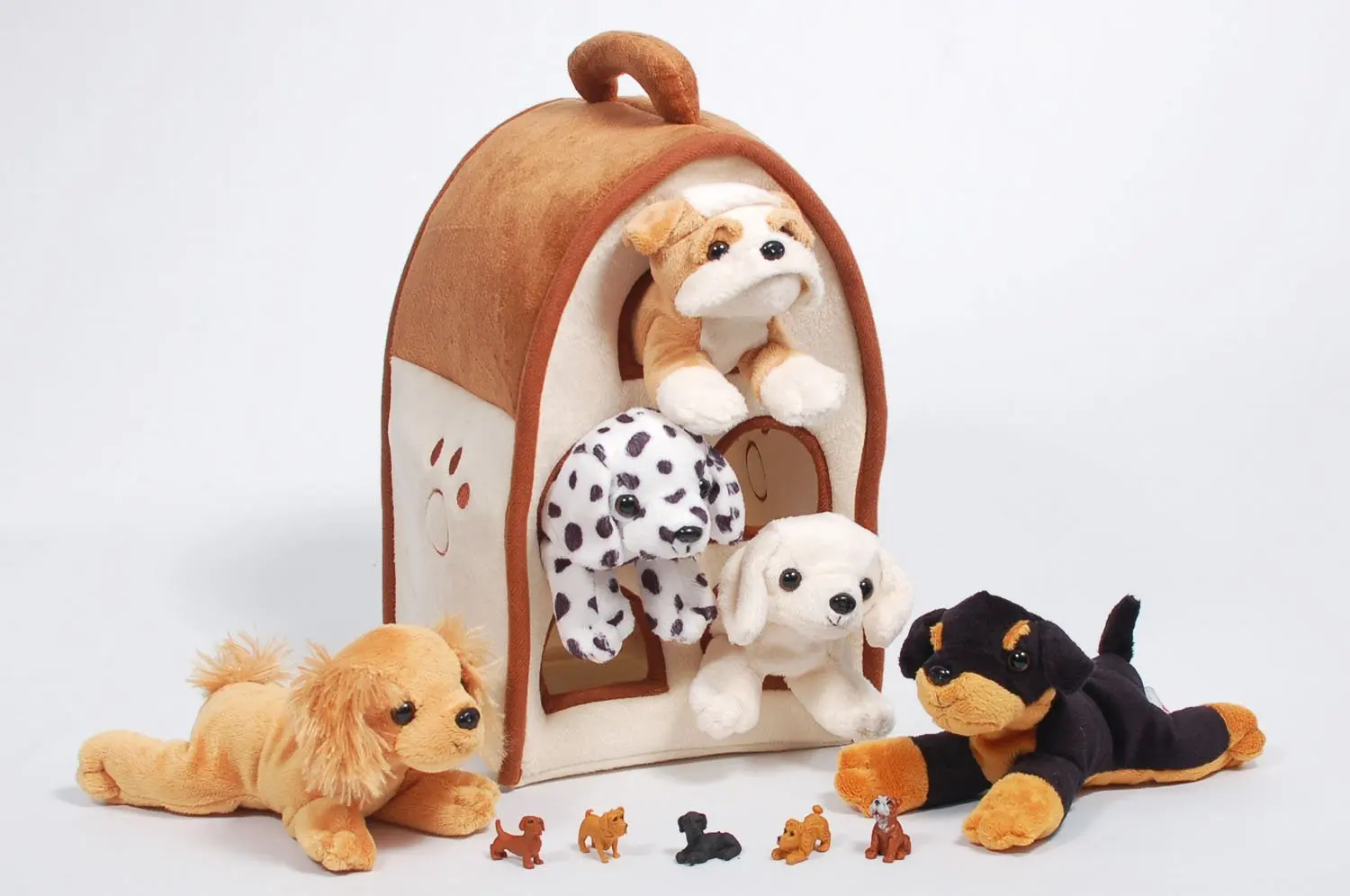 plush dog house with puppies