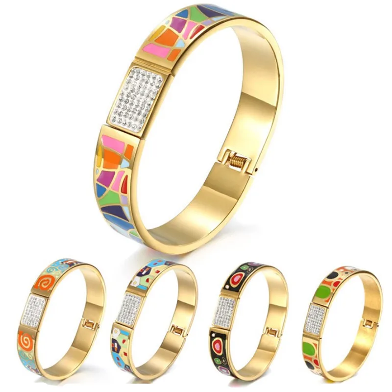 

Fashion Jewelry Guangzhou Titanium Steel Vacuum Plating Colorful Diamond Enamel Luxury Bracelet