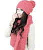 Fashion Autumn Winter Women Thick Thermal Scarf Hat 2 Pieces Set