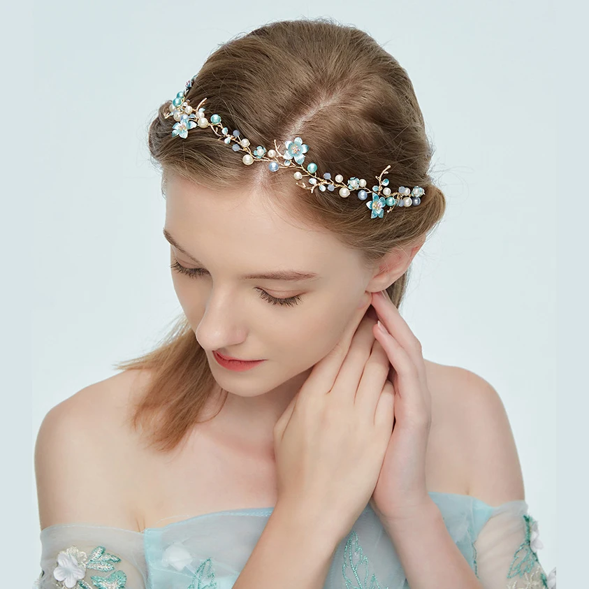 fashion 2018 crystal green painted flower metal unicorn sweatband headband bridal wedding vinchas hair accessory