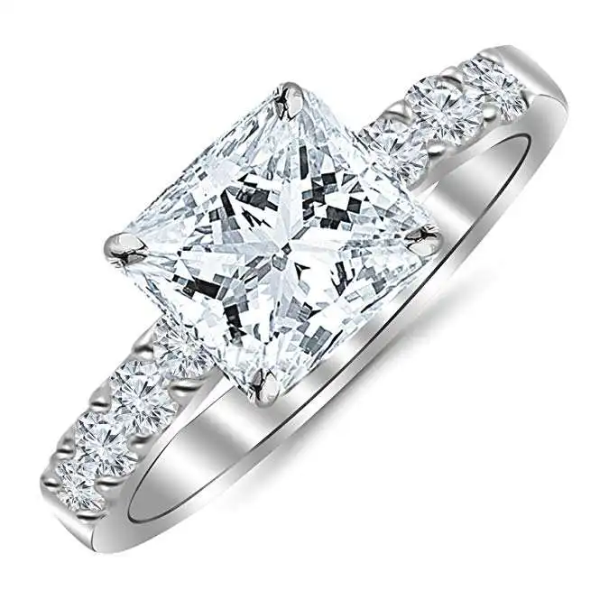 

14K White Gold Classic Prong Set Princess Cut Diamond Ring with a 0.60 cwt Clean Clarity Center stone, Silver/gold/thai silver /black