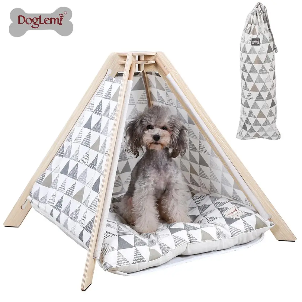 Nature Canvas Pet Teepee Tent Wood Tipi Dog Cat House