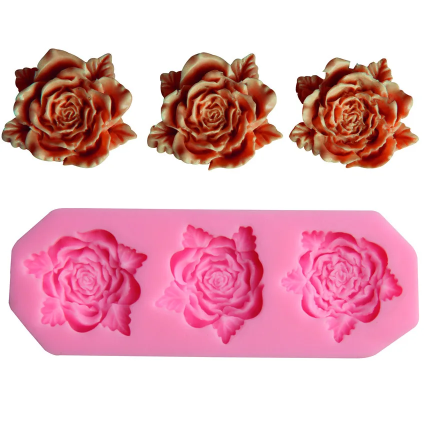 

3 cavity rose flower silicone fondant Mold for Sugarcraft Cake Decoration