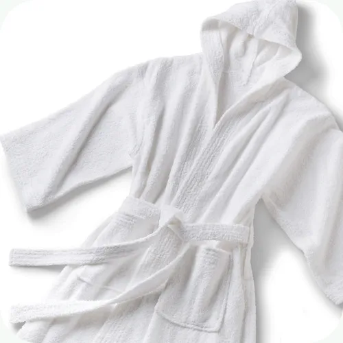 

Hooded spa bathrobe ankle long 100 cotton terry cloth bath robe with hood, White