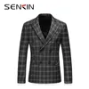 Double Breasted Wool Casual Jacket Blazer Tailored Slim Fit Plaid Blazer For Men