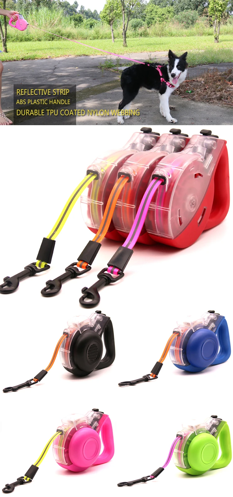 Personalized Reflective Tpu Coated Nylon Retractable Dog Leash With 2