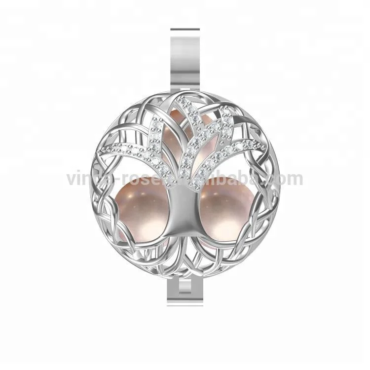 

celtic tree of life cage pendant wish pearl jewelry settings sterling silver locket with cz, N/a