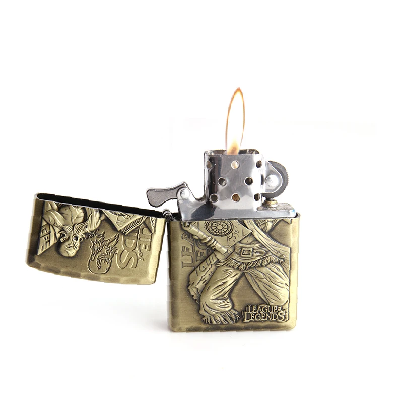 

YanZhen 7054D Creative OEM LOL Pop Games (Ryze) Skin Friction Ignition Metal Embossed Oil Lighters, Copper