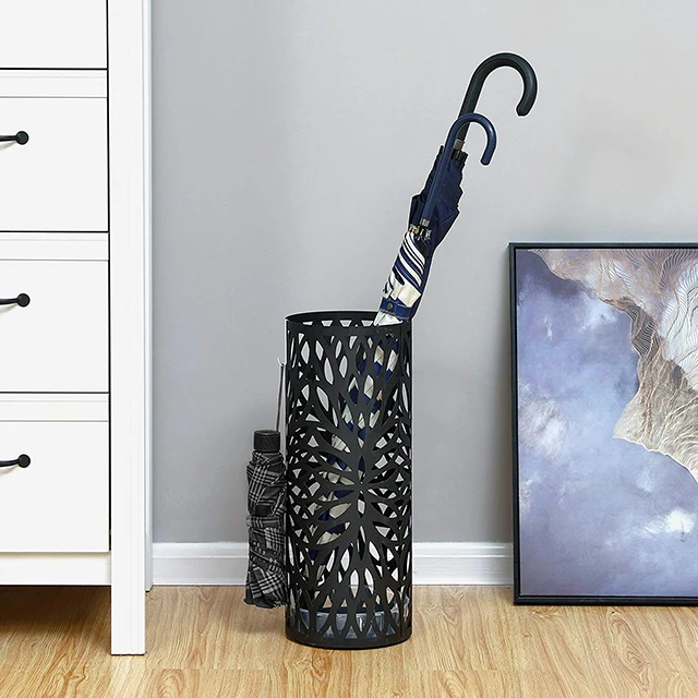 
Indoor Decoration 2 Hooks Free Standing Black Wrought Iron Umbrella Stand 