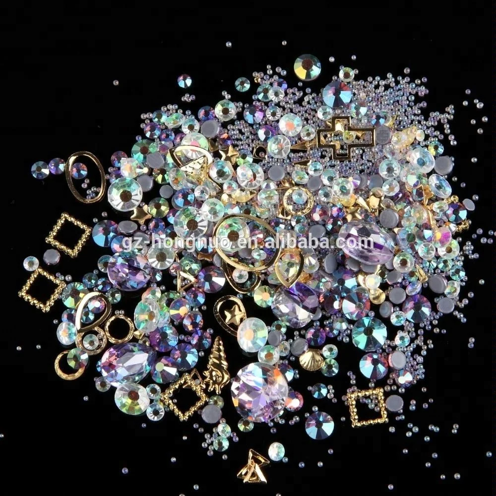 

12 Mixed Styles Colorful Glitter Rhinestones Charms Gems Metal Hollow Shell flake rivet DIY 3D Nail Art Decorations ND140