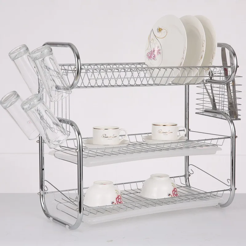 

Free sample wholesale kitchen drawer wide 304 mm white 3 tiers folding hanging stainless steel dish drainer rack, White,yellow