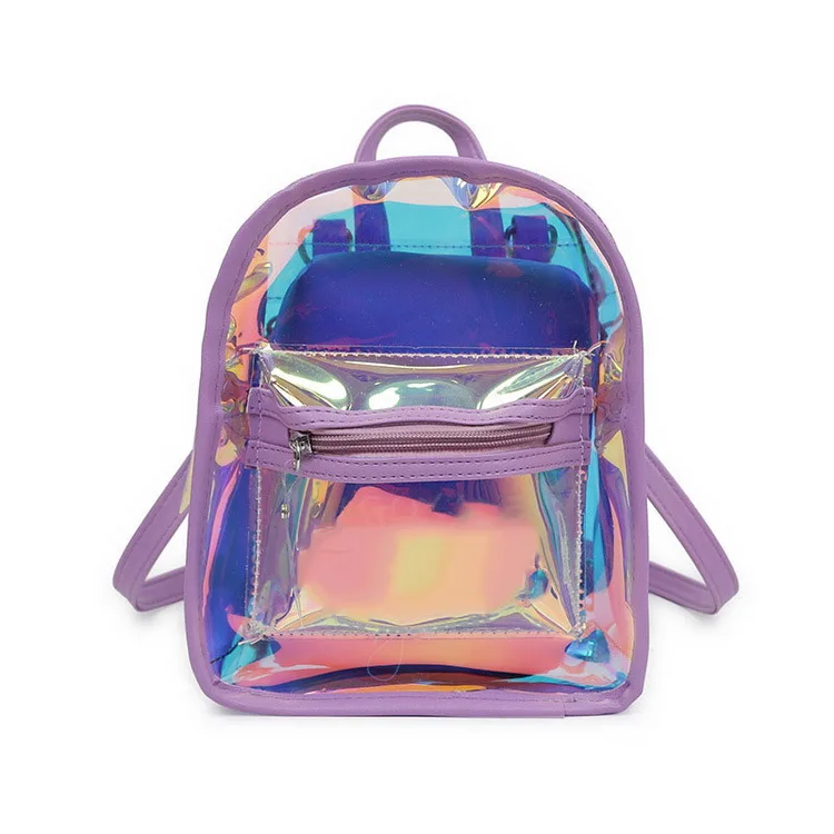 

Summer Adjustable Strap Clear School Backpack Transparent Waterproof Mini PVC Backpack, White, purple, black, pink, gray