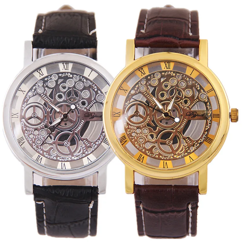 

watches men luxury brand japan movt quartz wristwatch stainless steel back skeleton watch, Black;brown;gold dial;white dial