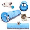 Foldable Cat Tunnel with Holes Cat Channel Two color Selection Cat Bell Bowl Toy