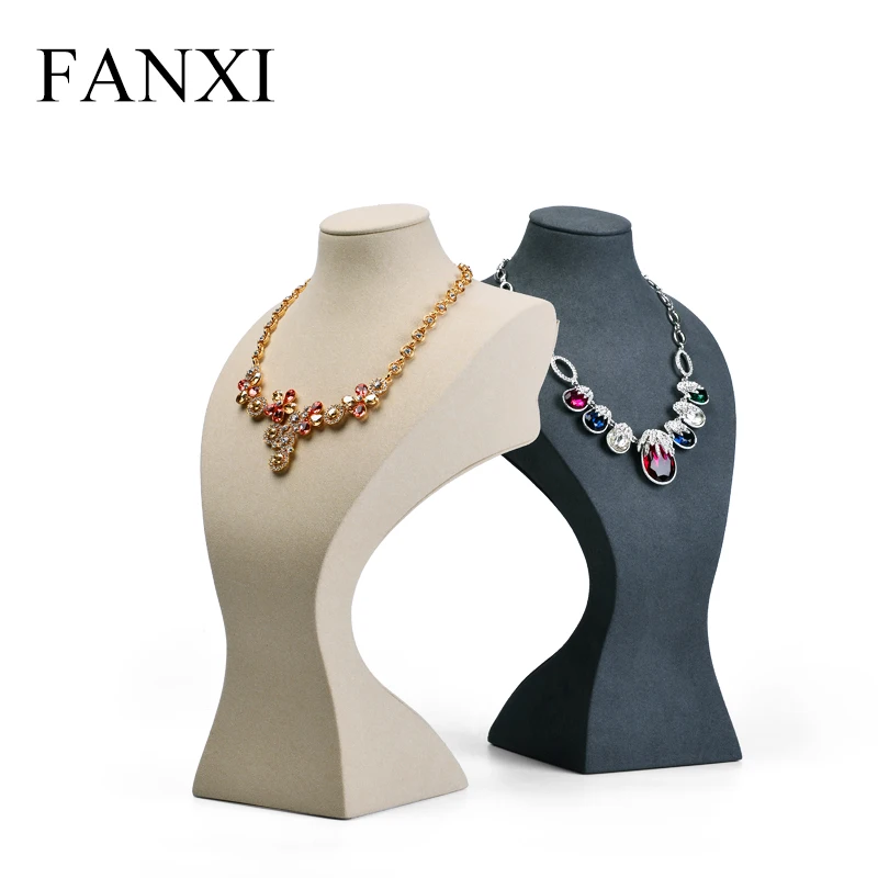 

FANXI New Product Elegant Waist Jewelry Display Bust Creamy-White Or Dark Gray Microfiber And Resin Jewelry Bust, Creamy-white;dark gray