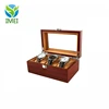 Watch Box Wooden 3 Slots Watch Case Jewelry Display Storage Boxes with Large Plastic Windows Top and Removal Storage Pillows