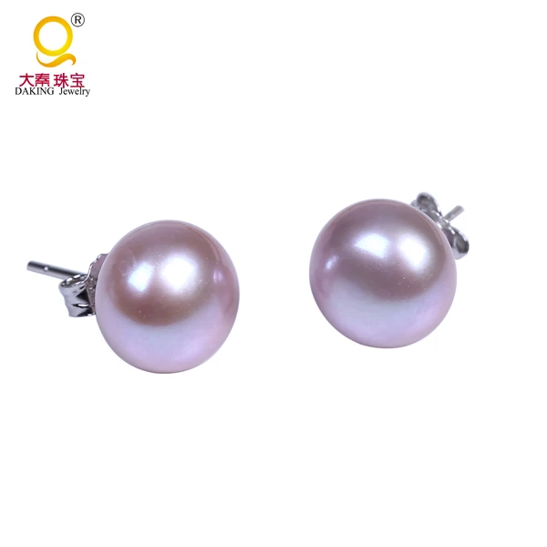 

Hot selling 925 sterling silver earrings for women pendientes big pearl jewelry, Pink purple