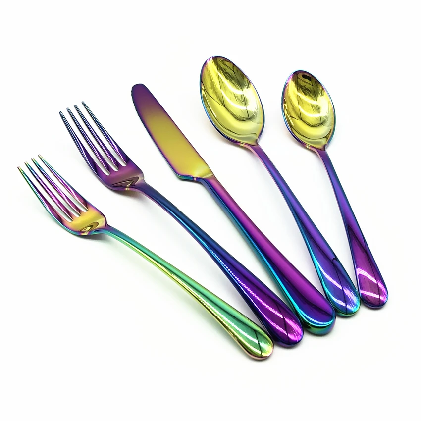 

Christmas Promotion Free Sample Rainbow Stainless Steel Wedding Cutlery Set