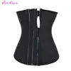 Black 4 Steel Bone 3 Rows Zipper Clip Plus Size Latex Waist Training Corset