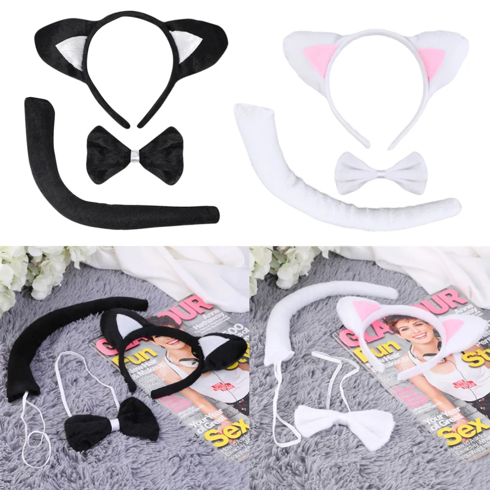 Brand New Cute Animal Tail Ear Headband Bow Tie 3Pc Tail Party Little Cat font b
