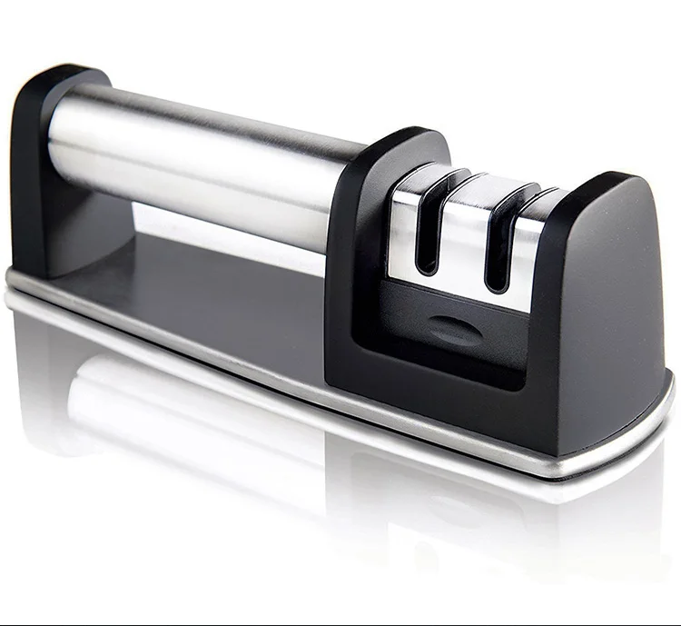 

Adjustable Stainless Steel manual sharp sharpener hard carbide ceramic diamond coated wheel handle 2 stage knife sharpener, As shown
