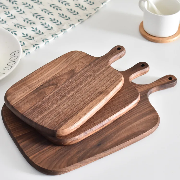 

Luxury Custom High Quality Eco Friendly Kitchen Cooking Pizza Cheese Solid Black Walnut Wood Cutting Board with Handle, Black wanlnut