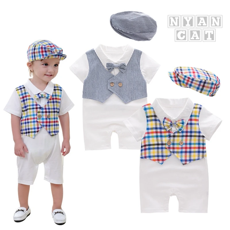 

Summer short sleeve baby romper with hat newborn baby clothes, Picture