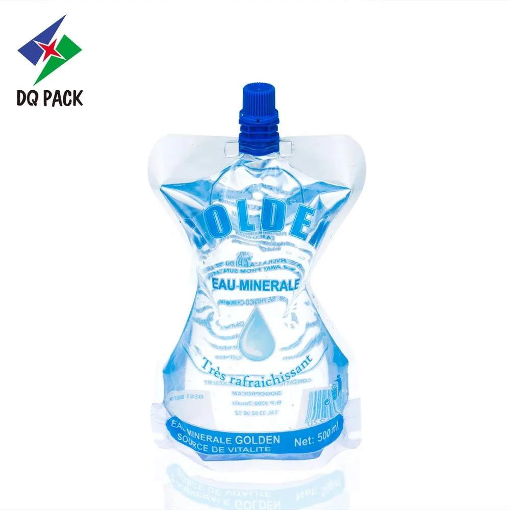 Bottle shape mineral water liquid plastic stand up pouch with spout reusable with screw ca-p