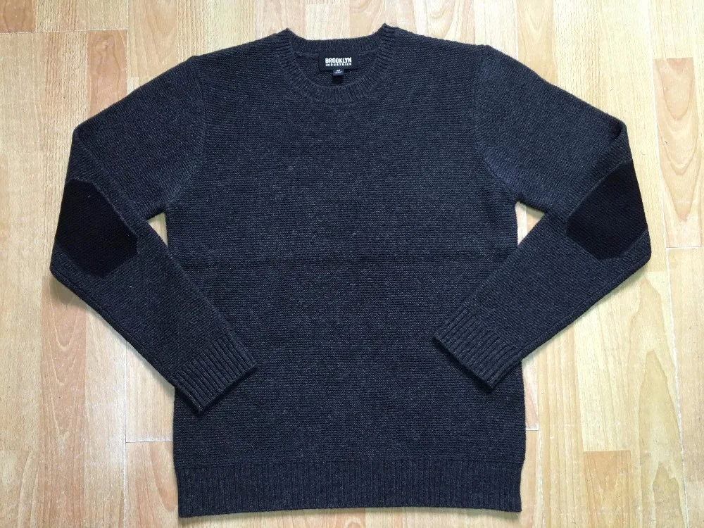 Men's 80% Lambswool/20% Nylon Knitted Sweater With Intarsia Elbow - Buy ...