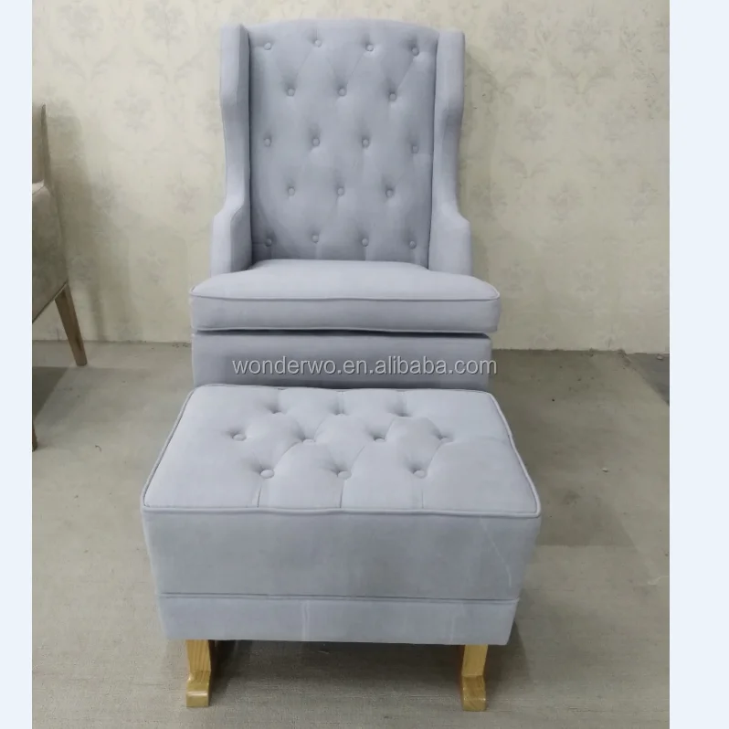 Oversized Tufted Wing Back Chair And Ottoman Baby Rocking Chair