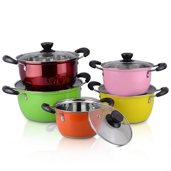 Cheap Price Kitchen Chef Cookware Cooking Pot Set Rainbow Cookware