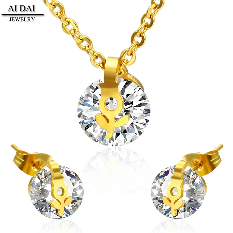 

High quality Jewelry Women 18k gold plated Stainless steel Jewelry sets with zircon