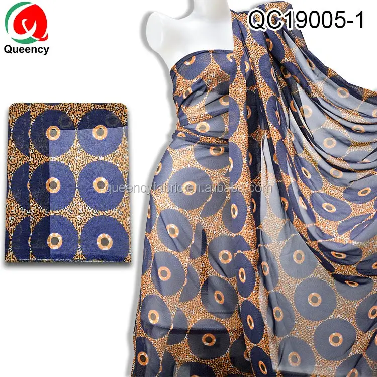 Queency Elegant Printed African Chiffon Spandex Fabric Wholesale