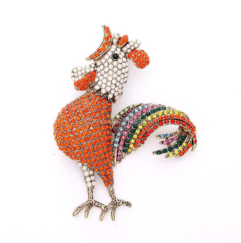 

Rooster Brooch Rhinestone Orange Rooster Broach Colorful Roosters Brooches Multicolor Unique Jewelry, Red green