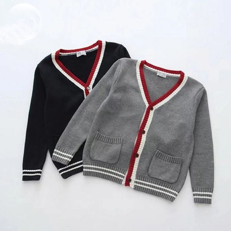 

The new fashion long sleeve baby boy knitted sweater cardigan, Black;silver