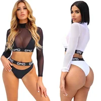 

Woman Custom 2019 Swimsuit Fashion Show Set High Waist See Through Hot Three Piece Swimwear Sexy Bikini