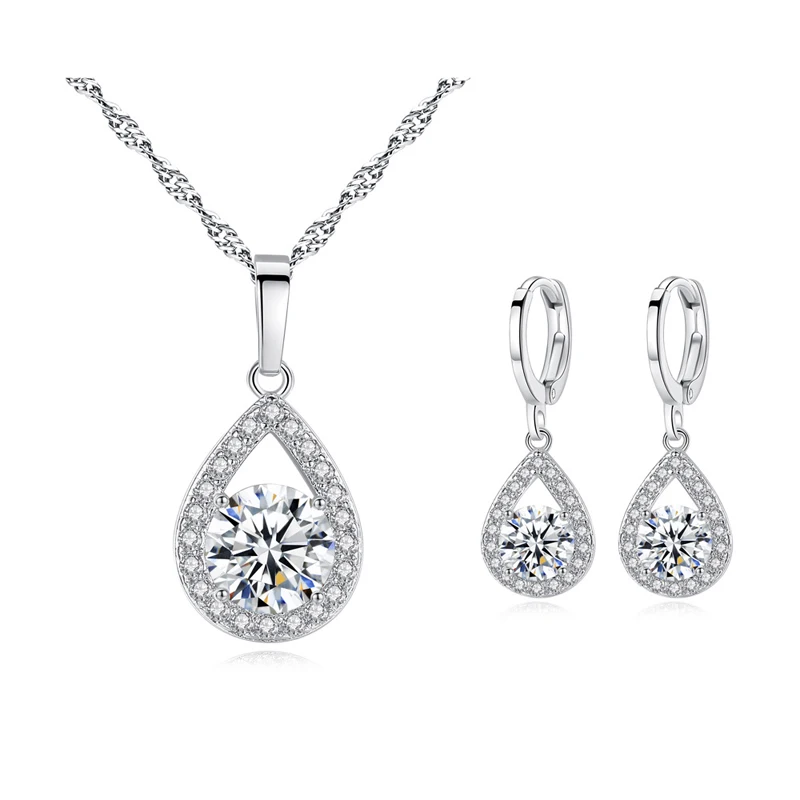 

Cheap Jewelry For Women Drop-Shaped Necklace Earring CZ Stone Jewelry Set TZ039