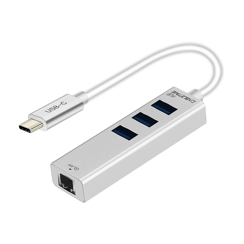 Free Shipping CABLETIME 4 Ports USB Lan Adapter Type C to USB 3.0 Hub with Gigabit Ethernet